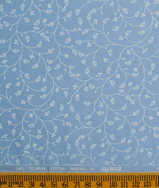 Raymond Men's Premium Cotton Printed 2.25 Meter Unstitched Shirting Fabric (Sky Blue)