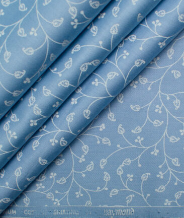 Raymond Men's Premium Cotton Printed 2.25 Meter Unstitched Shirting Fabric (Sky Blue)