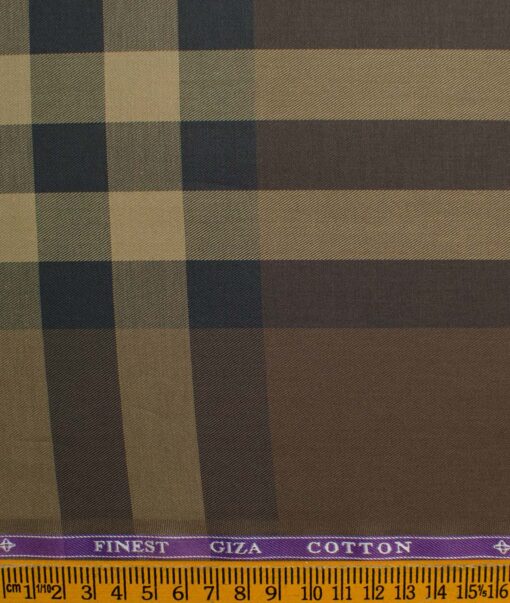 Soktas Men's Giza Cotton Checks 2.25 Meter Unstitched Shirting Fabric (Brown)