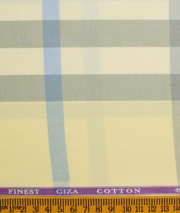 Soktas Men's Giza Cotton Checks 2.25 Meter Unstitched Shirting Fabric (Yellow)