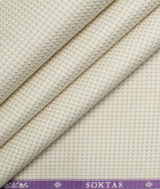 Soktas Men's Giza Cotton Structured 2.25 Meter Unstitched Shirting Fabric (Cream & Beige)