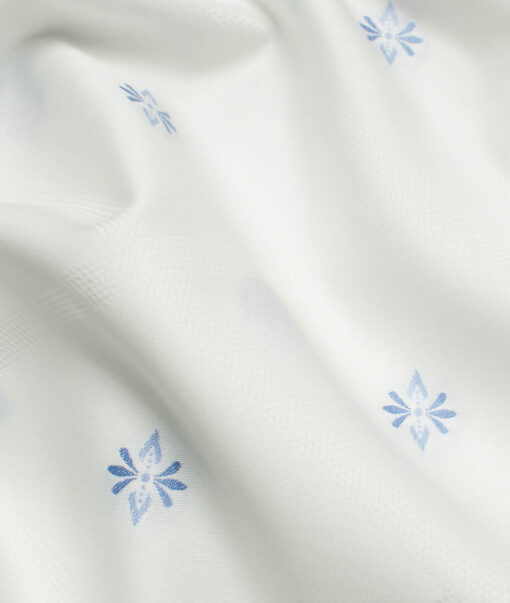 Soktas Men's Giza Cotton Self Design 2.25 Meter Unstitched Shirting Fabric (White & Blue)