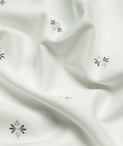 Soktas Men's Giza Cotton Self Design 2.25 Meter Unstitched Shirting Fabric (White & Grey)