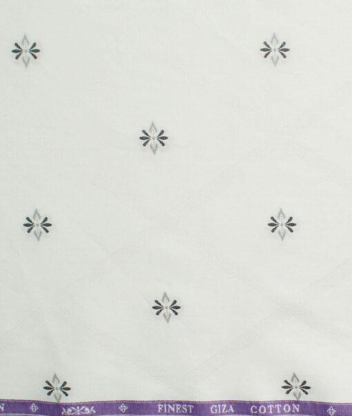 Soktas Men's Giza Cotton Self Design 2.25 Meter Unstitched Shirting Fabric (White & Grey)
