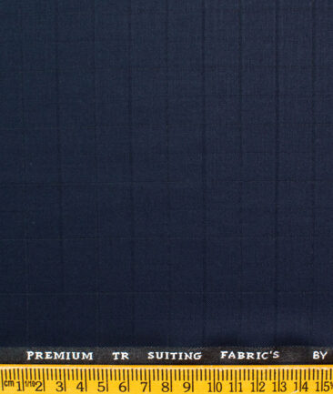 Canetti Men's Terry Rayon Checks 3.75 Meter Unstitched Suiting Fabric (Dark Blue)