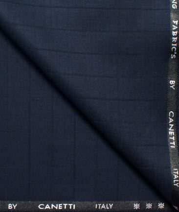 Canetti Men's Terry Rayon Checks 3.75 Meter Unstitched Suiting Fabric (Dark Blue)