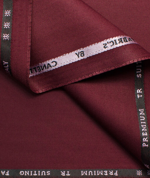 Canetti Men's Terry Rayon Solids 3.75 Meter Unstitched Suiting Fabric (Sangria Red)