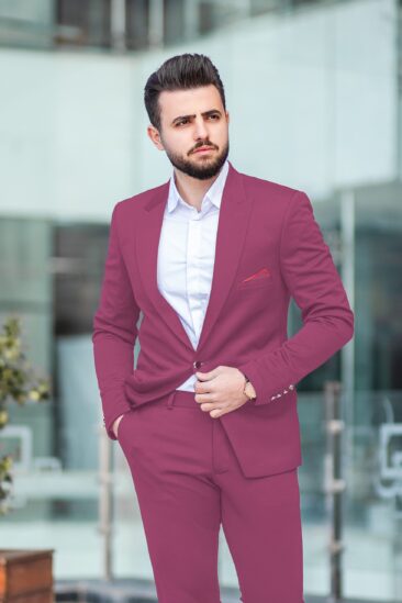 Italian Channel Men's Terry Rayon Solids 3.75 Meter Unstitched Suiting Fabric (Magenta)