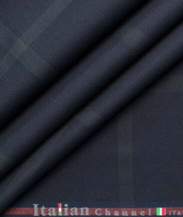 Italian Channel Men's Terry Rayon Checks 3.75 Meter Unstitched Suiting Fabric (Dark Blue)
