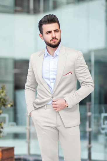 J.Hampstead Men's Terry Rayon Solids 3.75 Meter Unstitched Suiting Fabric (Cream)