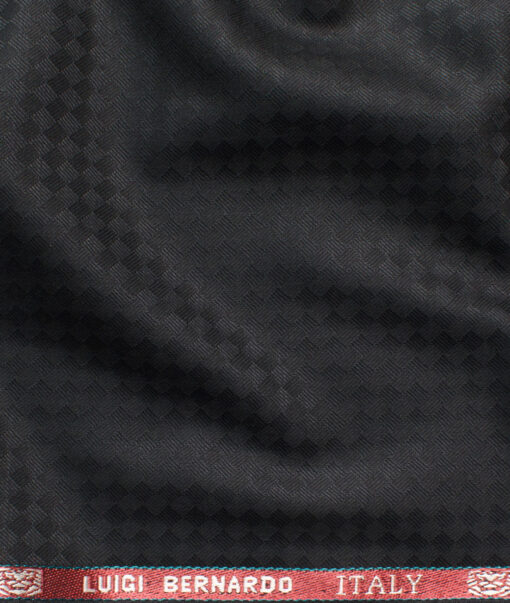 Luigi Bernardo Men's Terry Rayon Jacquard 3.75 Meter Unstitched Suiting Fabric (Black)