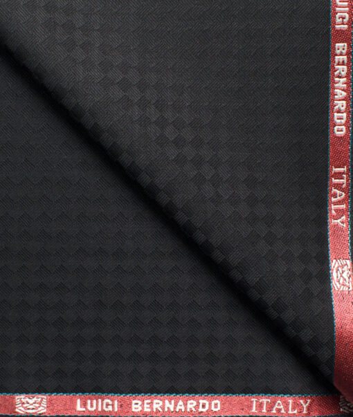 Luigi Bernardo Men's Terry Rayon Jacquard 3.75 Meter Unstitched Suiting Fabric (Black)