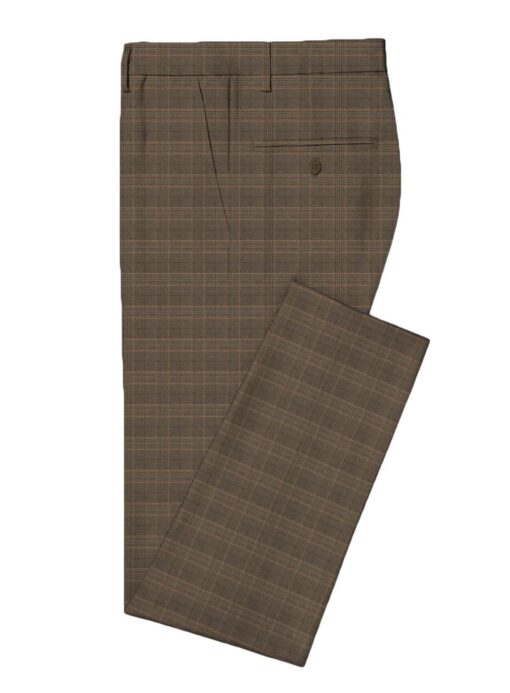 Luigi Bernardo Men's Terry Rayon Checks 3.75 Meter Unstitched Suiting Fabric (Brown)