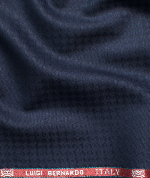 Luigi Bernardo Men's Terry Rayon Jacquard 3.75 Meter Unstitched Suiting Fabric (Dark Blue)