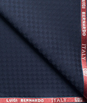 Luigi Bernardo Men's Terry Rayon Jacquard 3.75 Meter Unstitched Suiting Fabric (Dark Blue)
