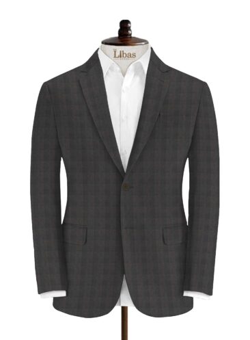 Luigi Bernardo Men's Terry Rayon Checks 3.75 Meter Unstitched Suiting Fabric (Dark Grey)