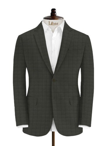 Luigi Bernardo Men's Terry Rayon Checks 3.75 Meter Unstitched Suiting Fabric (Dark Green)