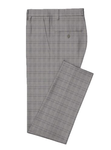Luigi Bernardo Men's Terry Rayon Checks 3.75 Meter Unstitched Suiting Fabric (Light Grey)