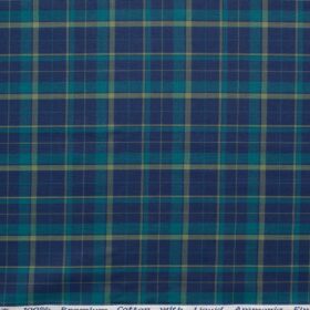 Arvind Men's Premium Cotton Checks 2.25 Meter Unstitched Shirting Fabric (Dark Blue)