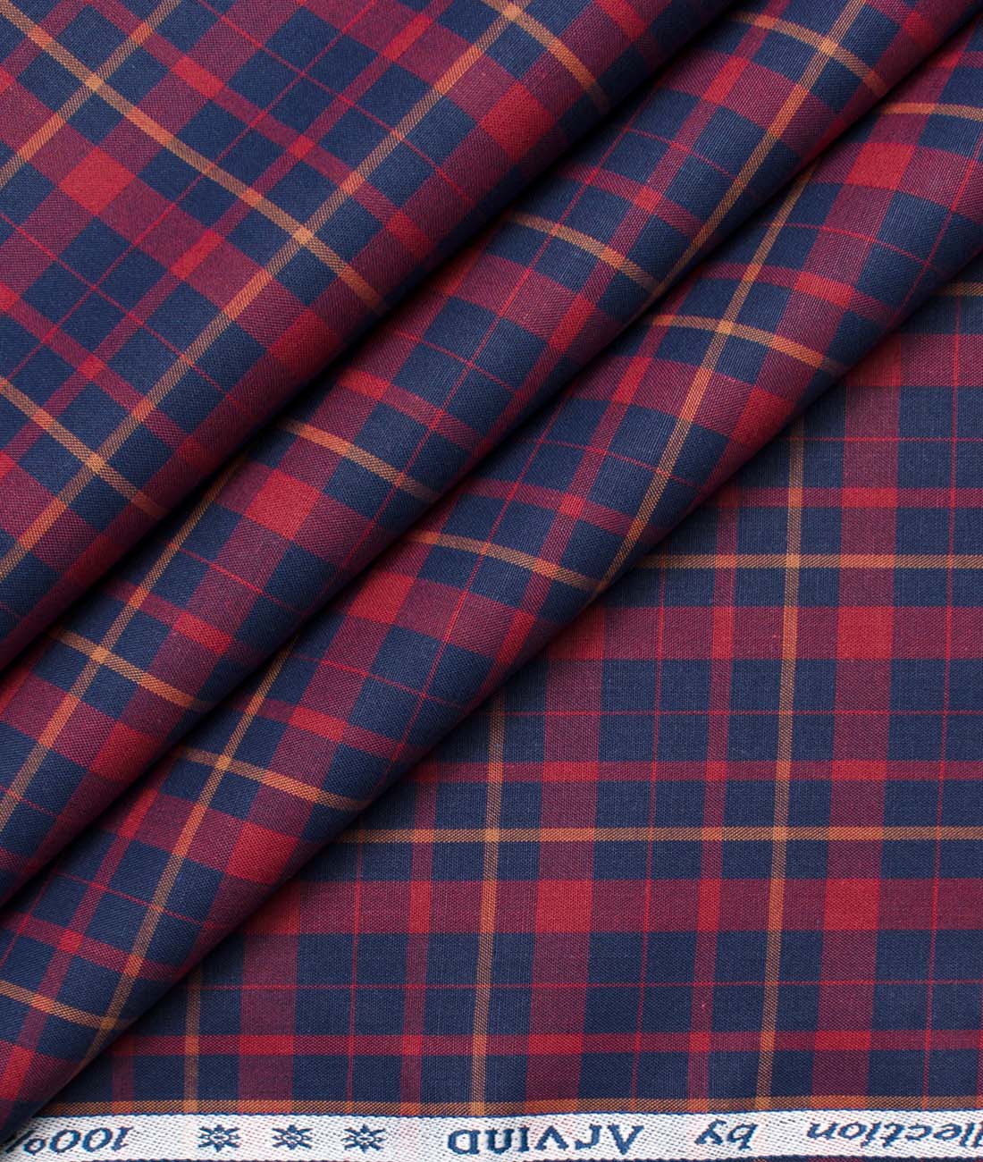 Arvind Men's Premium Cotton Checks 2.25 Meter Unstitched Shirting Fabric (Red & Blue)