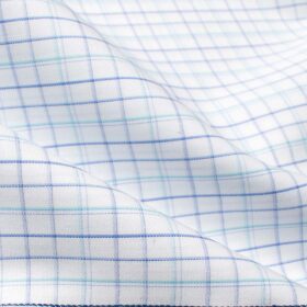 Arvind Men's Premium Cotton Checks 2.25 Meter Unstitched Shirting Fabric (White & Blue)
