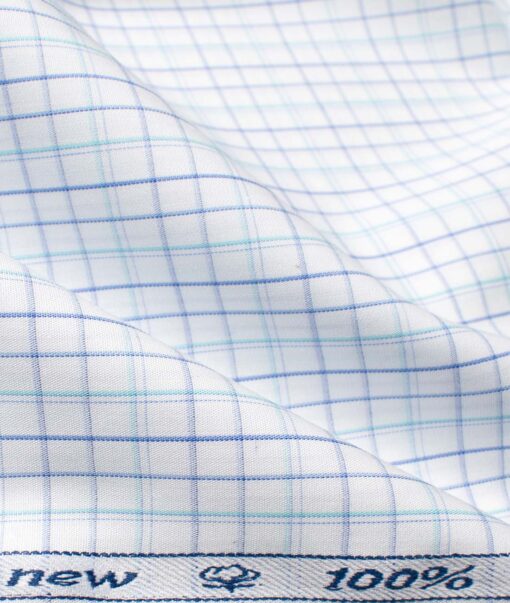 Arvind Men's Premium Cotton Checks 2.25 Meter Unstitched Shirting Fabric (White & Blue)