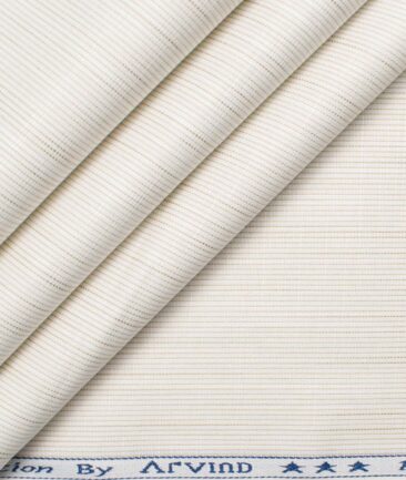 Arvind Men's Premium Cotton Striped 2.25 Meter Unstitched Shirting Fabric (Cream & Brown)