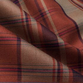 Cadini Men's Giza Cotton Checks  Unstitched Shirting Fabric (Copper & Maroon)