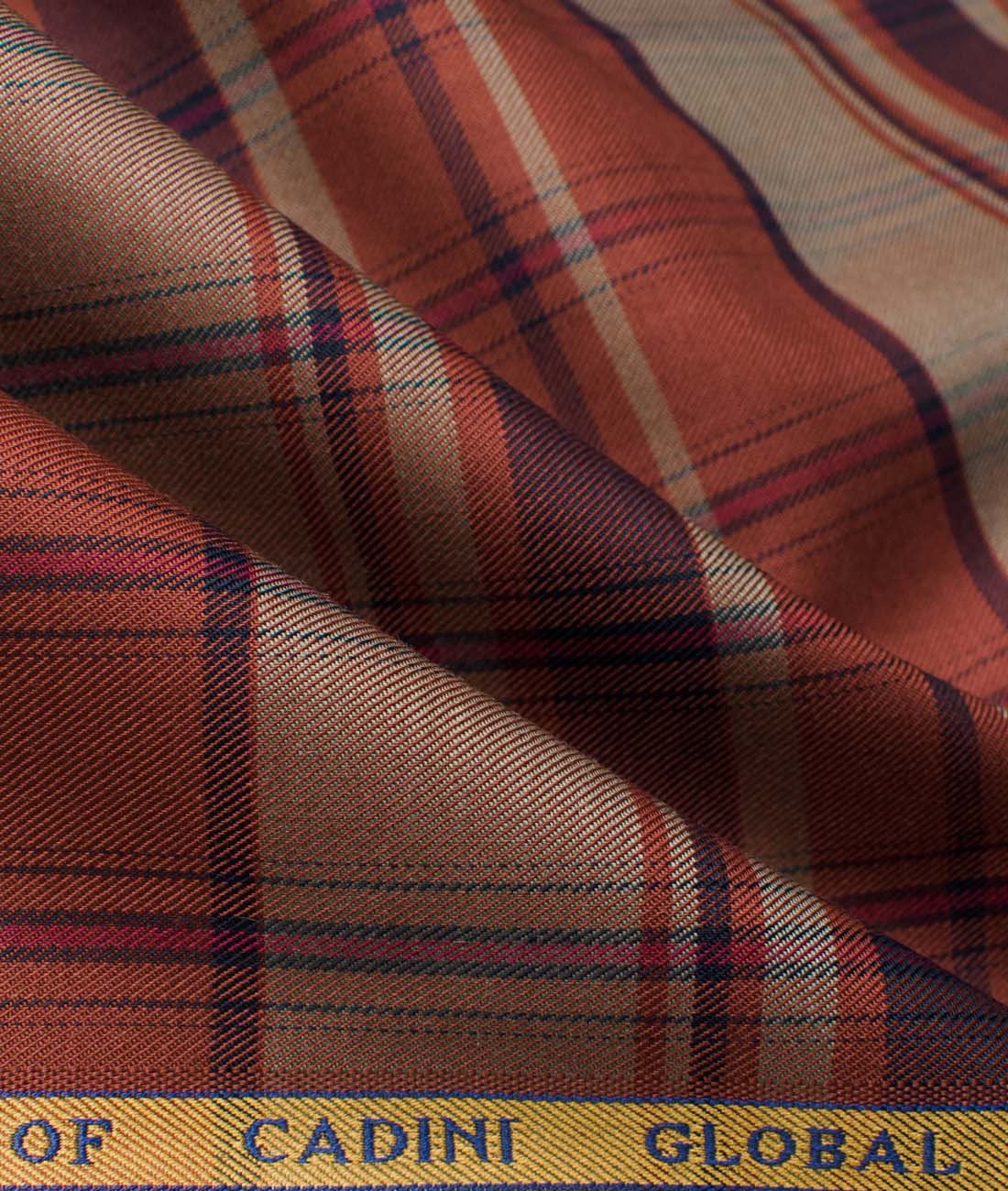 Cadini Men's Giza Cotton Checks  Unstitched Shirting Fabric (Copper & Maroon)