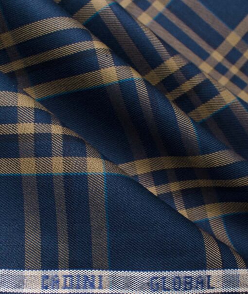 Cadini Men's Giza Cotton Checks  Unstitched Shirting Fabric (Dark Royal Blue & Beige)