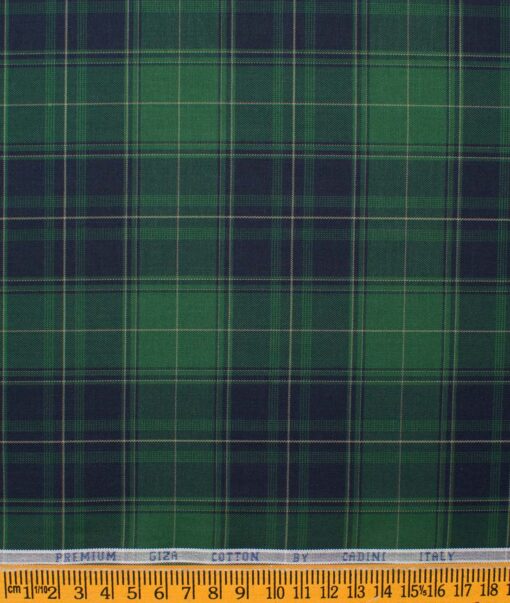 Cadini Men's Giza Cotton Checks  Unstitched Shirting Fabric (Green & Blue)