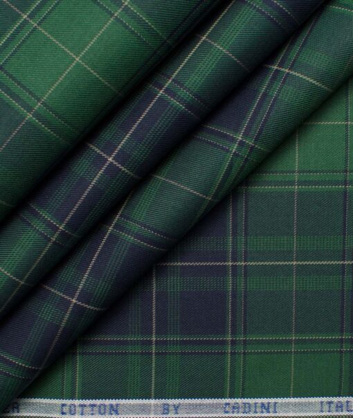 Cadini Men's Giza Cotton Checks  Unstitched Shirting Fabric (Green & Blue)