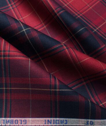 Cadini Men's Giza Cotton Checks  Unstitched Shirting Fabric (Red & Blue)