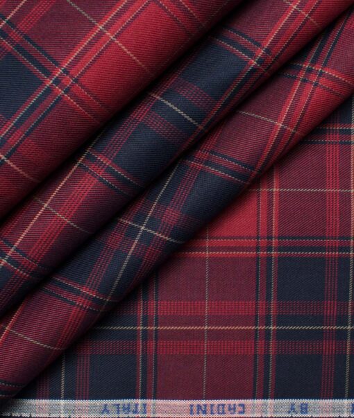 Cadini Men's Giza Cotton Checks  Unstitched Shirting Fabric (Red & Blue)