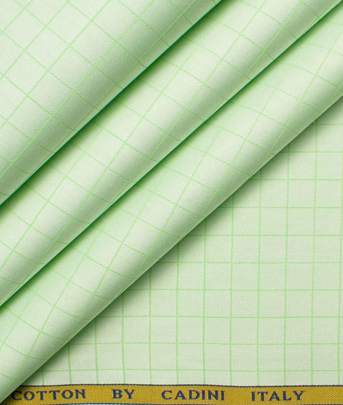 Cadini Men's Giza Cotton Checks  Unstitched Shirting Fabric (Light Green)