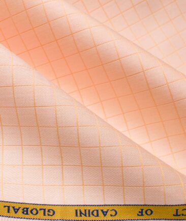 Cadini Men's Giza Cotton Checks  Unstitched Shirting Fabric (Peach)