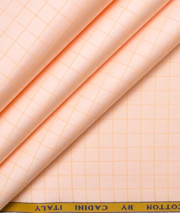 Cadini Men's Giza Cotton Checks  Unstitched Shirting Fabric (Peach)