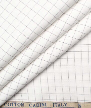 Cadini Men's Giza Cotton Checks 2.25 Meter Unstitched Shirting Fabric (White & Black)