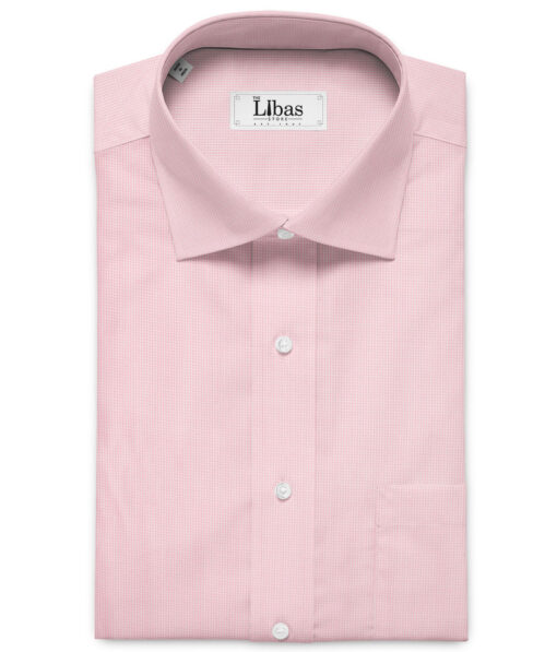 Cadini Men's Giza Cotton Checks 2.25 Meter Unstitched Shirting Fabric (White & Pink)