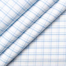 Cadini Men's Giza Cotton Checks  Unstitched Shirting Fabric (White & Blue)