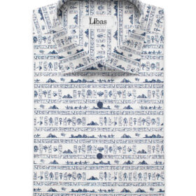 Canetti by Cadini Men's Premium Cotton Printed  Unstitched Shirting Fabric (White & Blue)