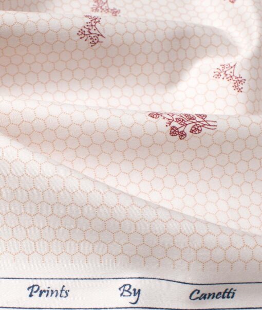 Canetti by Cadini Men's Premium Cotton Printed  Unstitched Shirting Fabric (White & Orange)