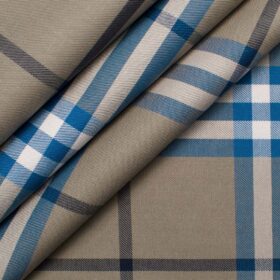 J.Hampstead Men's Giza Cotton Checks  Unstitched Shirting Fabric (Brown & Firozi)