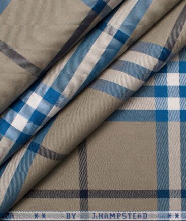 J.Hampstead Men's Giza Cotton Checks  Unstitched Shirting Fabric (Brown & Firozi)