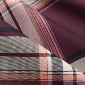 J.Hampstead Men's Giza Cotton Checks  Unstitched Shirting Fabric (Dark Wine)