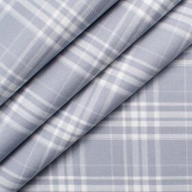 J.Hampstead Men's Giza Cotton Checks  Unstitched Shirting Fabric (Grey & White)