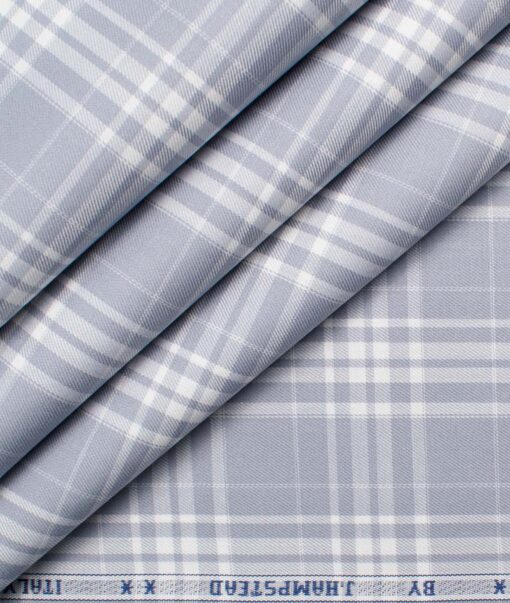 J.Hampstead Men's Giza Cotton Checks  Unstitched Shirting Fabric (Grey & White)