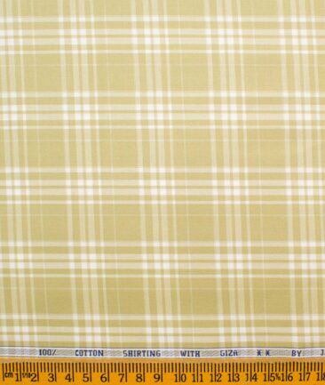 J.Hampstead Men's Giza Cotton Checks  Unstitched Shirting Fabric (Yellow & White)