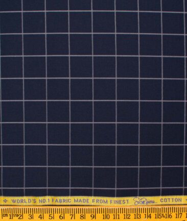 Luthai Men's Supima Cotton Checks  Unstitched Shirting Fabric (Dark Navy Blue)