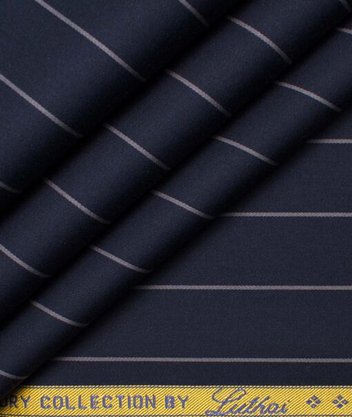 Luthai Men's Supima Cotton Striped  Unstitched Shirting Fabric (Dark Navy Blue)
